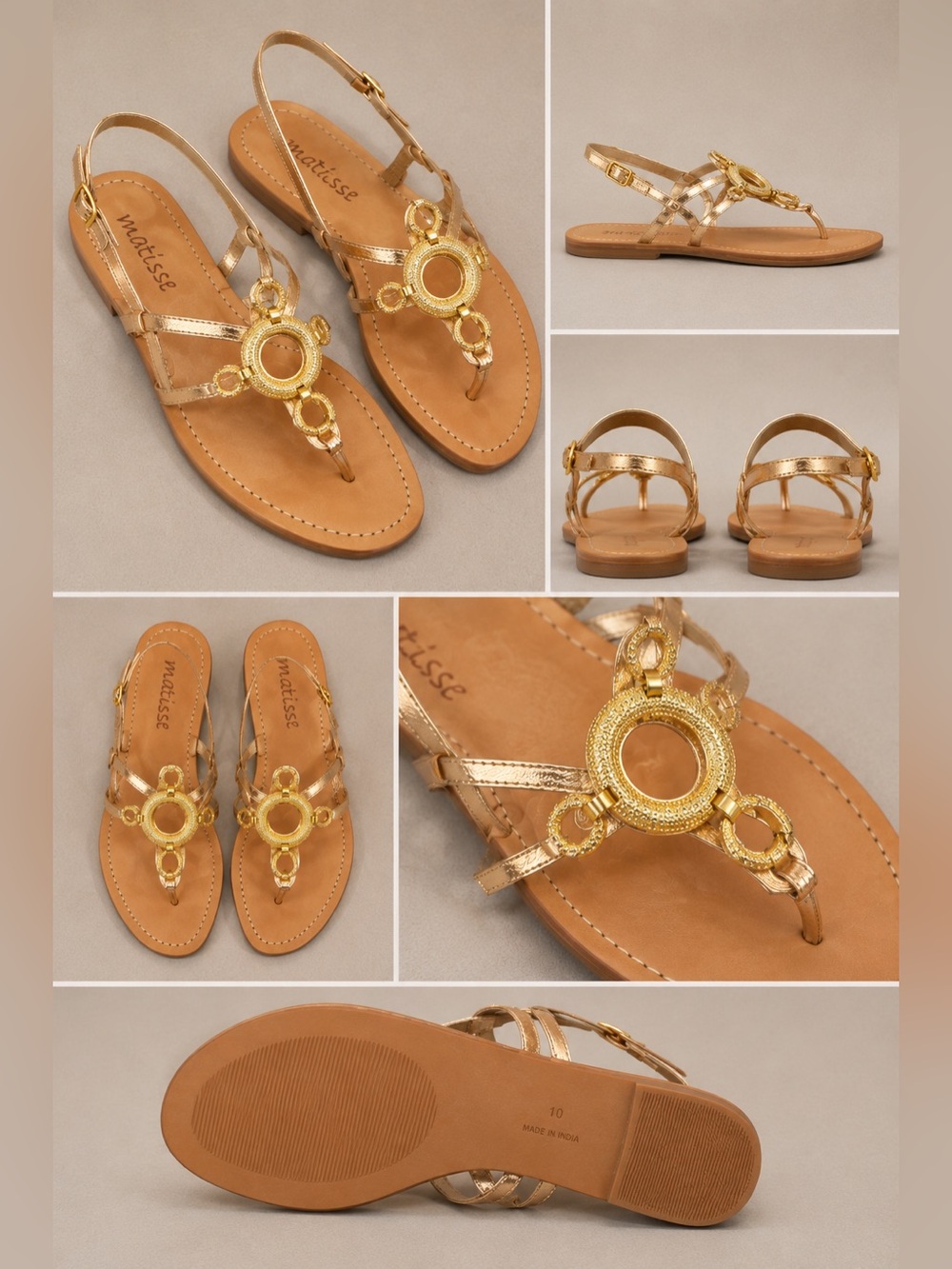 Matisse Legend Embellished Leather Slingback Y2K Sandals Tan Gold Size 10